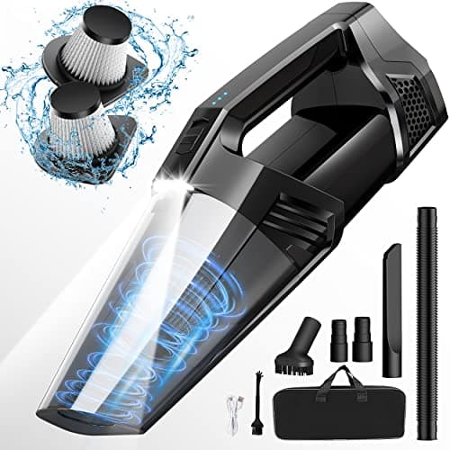 Handheld Vacuum Cordless Car Vacuum Portable with LED Light, High Power Suction, Lightweight Rechargeable Hand Vacuum, Hand Held Vacuum Cleaner for Car Home Office, Pet Hair, Black image