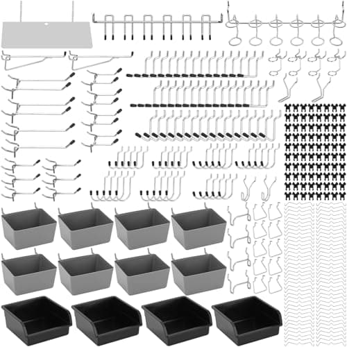 Tinctish 293-Piece Pegboard Hooks Organizer Kit with Bins & Locks & Rubber Tipped | Durable Steel Wall Storage System | Fits 1/8" & 1/4" Pegboards for Garage, Workshop, Kitchen Tool Organization image