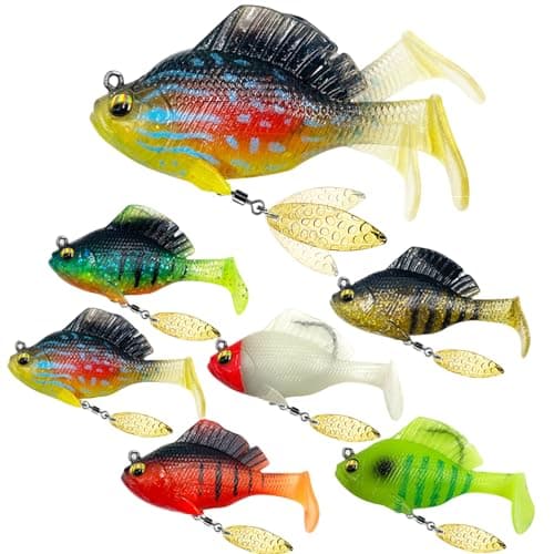 DAMIDEL 6Pcs Pre-Rigged Jig Head Soft Fishing Lures，Paddle Tail Swimbaits/3D Eyes/Spinner Blades for Bass Fishing,Hidden Ultra-Sharp Hook in The top fin,Fishing Bait for Freshwater Saltwater image