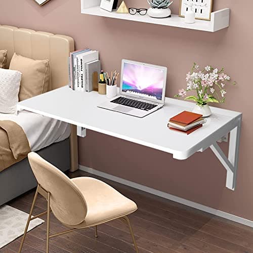 Wall Mounted Folding Table Fold Down Table for Laundry Kitchen Dining, Pine Wood Floating Wall Desk for Small Space image
