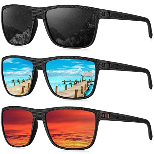 KALIYADI Polarized Sunglasses Men, Lightweight Mens Sunglasses Polarized UV Protection Driving Fishing Golf (Black/Ice Blue/Red) image