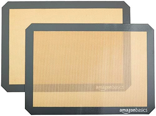Amazon Basics Rectangular Silicone, Non-Stick Reusable, Food Safe Baking Mat, Pack of 2, 16.5"L x 11.6"W, New Beige/Gray image