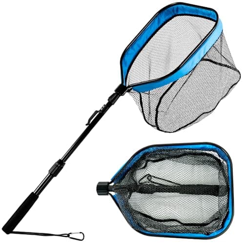 Floating Fishing Net for Steelhead, Salmon, Fly, Kayak, Bass,Trout Fishing, Catfish, Rubber Fish Net for Easy Catch & Release,Fishing Gear with Telescoping Handle Easy Transportation & Storage image