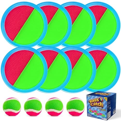 Ayeboovi Toss and Catch Ball Set with 8 Paddles 4 Balls Outdoor Toys for Kids Beach Pool Toys Outside Toys Outdoor Camping Lawn Beach Pool Games Birthday Valentine Easter Gifts for Kids and Family image