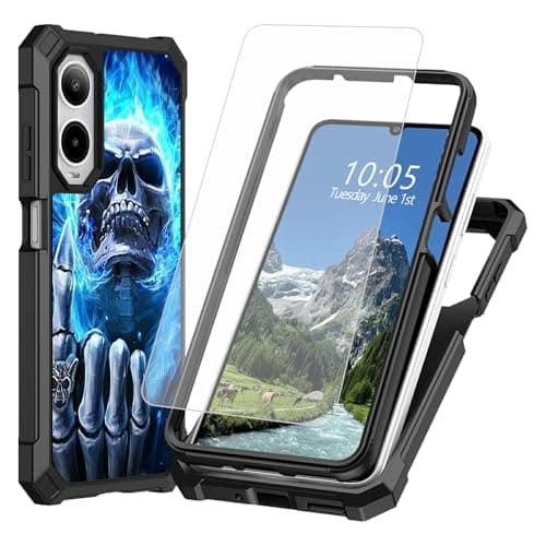 DIGTIALL Case for Cricket Icon 6 with Tempered Glass Screen Protector Blue Flame Skull Fingers Theme Dual Layer Heavy Duty Shockproof TPU Bumper Protective Cover for Cricket Icon 6 image