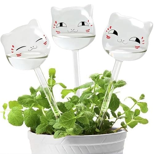 KiKiHeim Plant Watering Globes Self Watering Planter Insert Glass Spikes, Hand Blown Clear Automatic Water Bulbs for Outdoor&Indoor Plants, 6.4oz/190ml Capacity, 3 Cats image