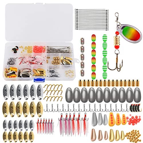 Fishing Lure DIY Kit 228pcs Spinner Making Kit Spinnerbaits Accessory Blade Clevis Wire Shaft Treble Hooks Tackle Set Fishing Spoon Rigs Fishing Gift image