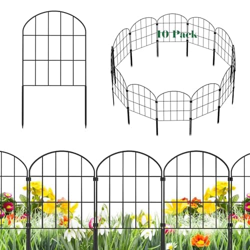 Ticanros 24in (H) x 11ft (L) Decorative Garden Fence Panels 10 Pack No Dig Fencing, Rustproof Metal Wire Garden Fence Border, Small Animal Barrier Fence for Dog image