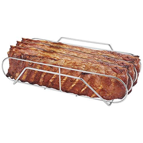 Extra Long Stainless Steel Rib Rack for Smoking and Grilling, Holds up to 3 Full Racks of Ribs, Fits 18” or Larger Gas Smoker or Charcoal Grill, Perfect Smoker Accessories Gifts for Men image