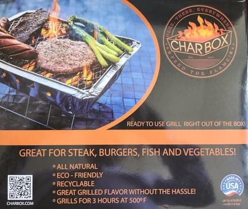 Charbox Portable/Disposable BBQ Charcoal Grill/Lasts 3 hours/High Temperature/Made in USA/Easy to Use/Eco Friendly/Recyclable Barbecue Grill - Great for Camping, Tailgate & Backyard Parties! image