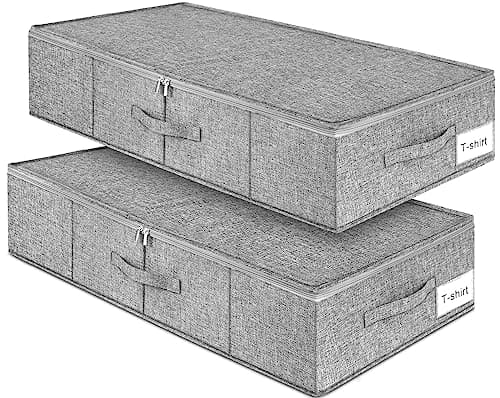 Under Bed Storage, 2 Pack Underbed Storage Container Bags With Lid, Foldable Sturdy Clothes Storage Drawer Organizer W/ 3 Handles, Ultra Thick Fabric Blanket Shoe Storage Box, 30x15x6.7inch, Grey image
