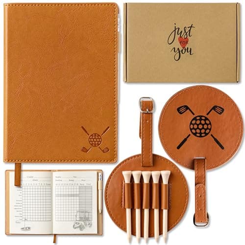R HORSE Golf Scorecard Book with Pencil Golf Bag Tag Tees Set, Personalized Engraved Leather Journal Notebook Log Book Christmas Birthday Gift for Men Women Golfer image