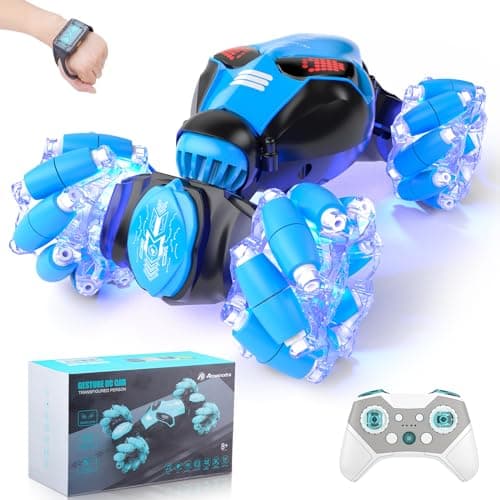 Powerextra RC Stunt Car Toys for 6-12 Year Old Kids - 4WD Remote Control Car - Gesture Sensor - Double Sided Rotating RC Car - Lights, Music - Perfect for Boys & Girls' Birthday image