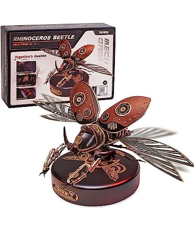 ROKR 3D Puzzles for Adults Electric Insect Metal Model Building Kit Desk Toys Hobby Kit for Adults Gift for Teens (Rhinoceros Beetle) image