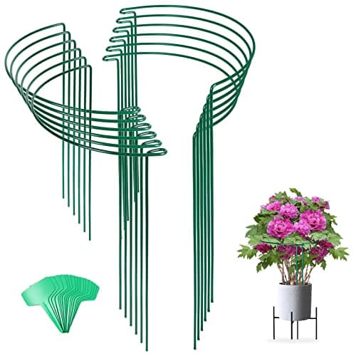 Joyhalo 12 Pack Plant Support Stakes, 16 Inch Plant Stakes for Outdoor Plants, Peony Cages and Supports, Peony Cage with 15 Pcs Twist Ties, Flower Stakes Peonies Support Cages for Plants image