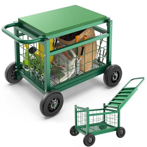 FLINTER Rolling Garden Work Seat with Wheels, Heavy Duty Gardenning Cart with Seat - Garden Rolling Cart Stools w/Wheels for Seniors image
