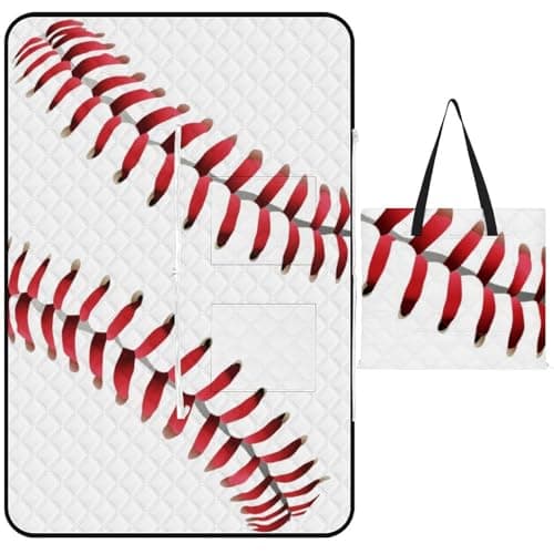 OPOZSDF Travel Outdoor Blanket, Waterproof Large Picnic Blankets 40 x 60Inch Compatible with American Red Line White Baseball Picnic Mat Sandproof for Beach Camping image