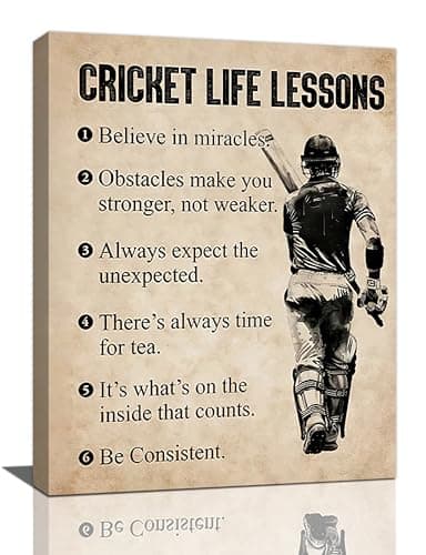 Fleruku Cricket Wall Art Cricket Life Lessons Wall Decor Inspirational Quotes Sports Canvas Painting Motivation Pictures Artwork Print Home Decorations for Cricket Lover Bedroom Living Room 12"x16" image