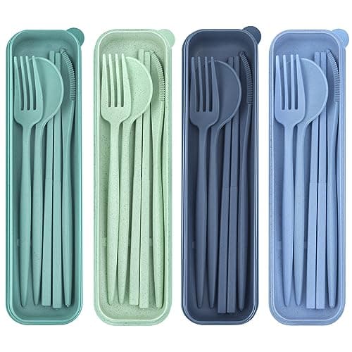 TROUSKAIG 4 Sets Reusable Utensils Set with Case,Travel Utensils with Case,Reusable Utensils for Lunch Box accessories,Portable Chopsticks Knife Fork and Spoon Lunch Utensils Set for Travel Daily Use image