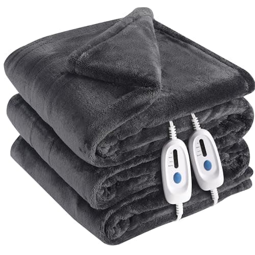 McJaw Electric Heated Blanket Queen Size 84''x90'', Oversized Flannel Blanket with 4 Heating Levels, 10 Hrs Auto Shut Off, Dual Controller, Machine Washable, Dark Grey image