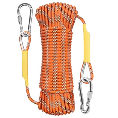 X XBEN Outdoor Climbing Rope 10M (32ft) Rock Climbing Rope, Escape Rope Climbing Equipment Fire Rescue Parachute Rope (32 Foot) - Orange image