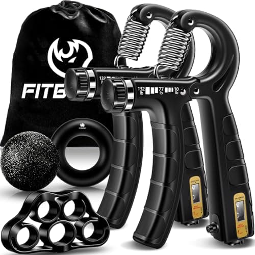 FitBeast Hand Grip Strengthener Workout Kit (5 Pack) - 2 Forearm Grip Adjustable Resistance Hand Gripper image