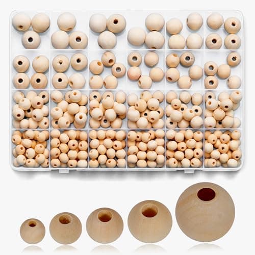 Secmity 280pcs Wooden Beads for Crafts 5 Sizes Unfinished Wood Bead Bulk 8mm, 10mm, 12mm, 14mm, 16mm Beads for Craft Making Decorations DIY Jewelry Making, Macrame, Bracelets image