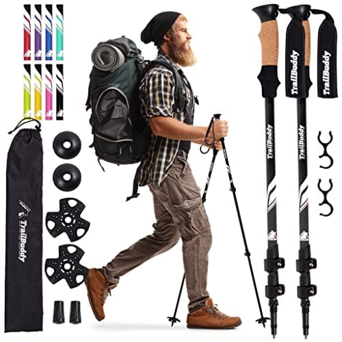 TrailBuddy Trekking Poles - Lightweight, Collapsible Hiking Poles for Backpacking Gear - Pair of 2 Walking Sticks for Hiking, 7075 Aluminum with Cork Grip image