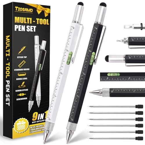 Stocking Stuffers for Men, 9 in 1 Multitool Pen 2Pcs and Refill 6Pcs, Unique Tech Tool Pen from Wife Daughter to Father Boyfriend Husband on Christmas, Birthday, Valentine's Day image