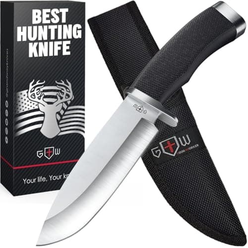 Hunting Knife with Sheath Survival Knives for Men - Best Tactical Camping Hunting Hiking Knife - Bushcraft Field Gear Accessories Tool - Fixed Blade Sharp Knife with Rubber Handle for Men 148109 image
