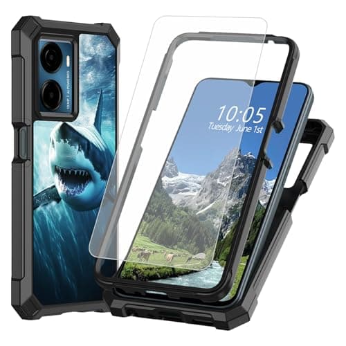 DIGTIALL Case for Cricket Magic 2 5G 2024 U655AC/ATT Propel 2 5G U655AA with Tempered Glass Screen Protector Shark in The Water Theme Dual Layer Heavy Duty Shockproof TPU Bumper Protective Cover image