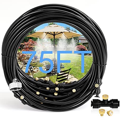 Bonviee Misters for Outside Patio, 75FT Misting Cooling System for Patio, 75FT (23M) Misting Line+28 Mist Nozzles+3/4" Brass Adapter,Outdoor Mister System for Patio Garden Greenhouse image