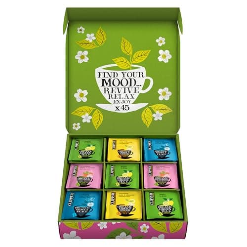 Clipper Tea: Organic Herbal & Green Tea Set, Gift Box – Tea Selection & Sampler with 5 Flavors Including Lemon, Ginger, and Bedtime Teas – Assorted Tea Bags in Colorful Tea Box, 45 Unbleached Tea Bags image