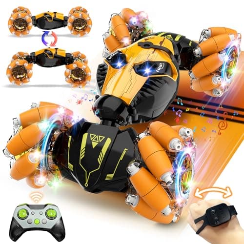 Remote Control Stunt Car Toys: Christmas Birthday Gifts for Boys Toys Ages 6-12 - 2.4Ghz Gesture Sensing Remote Control Cars with Light and Music Spray - 8WD Drift 360° Rotating RC Car for 7-14 image