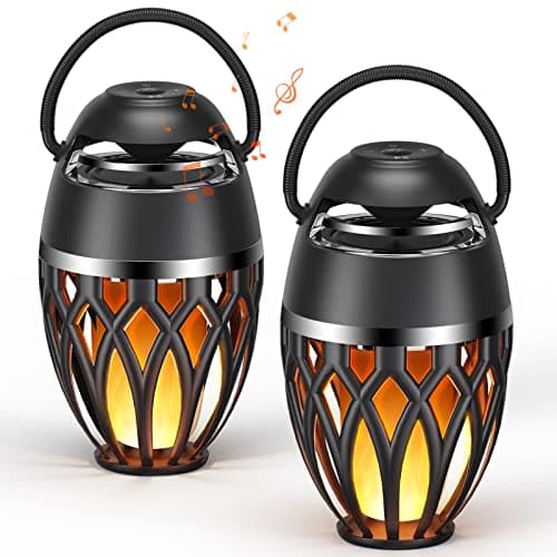 MOFOKEAY 2 Pack Outdoor Bluetooth Speakers,Wireless Speaker with LED Flame Speaker BT 5.0,Waterproof Torch Lantern for Patio Pool Party,Gifts for Women Men image
