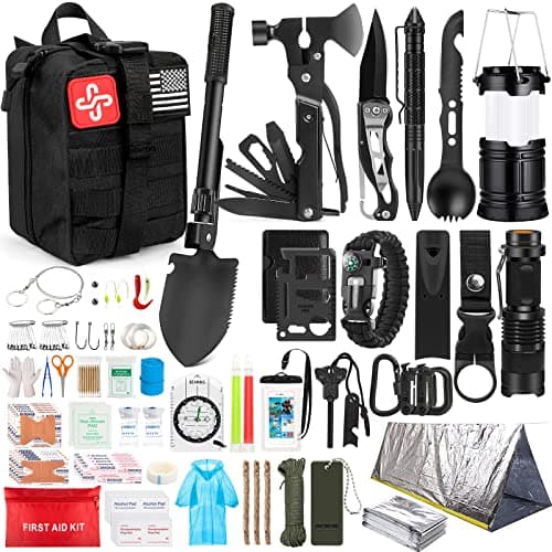 Survival Kit, 250Pcs Survival Gear First Aid Kit with Molle System Compatible Bag and Emergency Tent, Emergency Kit for Earthquake, Outdoor Adventure, Hiking, Hunting, Gifts for Men Women image