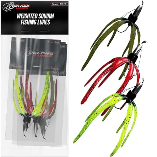 Delong Lures - The Squirm Fishing Lures - Ultimate Bass Fishing Kit, Weighted Fishing Jigs for Freshwater and Saltwater Fishing, Large Swimbait Fishing Lures - Made in USA (Variety 3 Pack) image