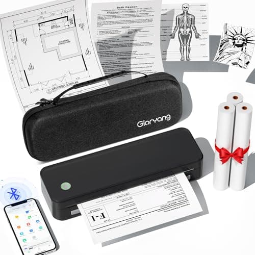 Gloryang Inkless Portable Printer for Travel, Wireless Thermal Printer Supports 8.5 x 11 Inch US Letter Size, Bluetooth Machine Includes Carry Case and 3 Rolls of Thermal Paper Kit, Black image