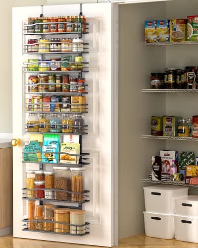 Moforoco 9-Tier Over The Door Pantry Organizer, Pantry Organization and Storage, Black Hanging Basket Wall Spice Rack Seasoning Shelves, Home & Kitchen Bedroom Bathroom House Essentials image