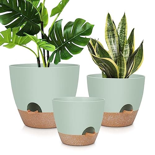 YNNICO 12" 10" 9" Large Self Watering Plant Pots, 3 Pack Flower Pots Planters with Multi Mesh Drainage Holes for Indoor Outdoor Garden Plants and Flowers. image