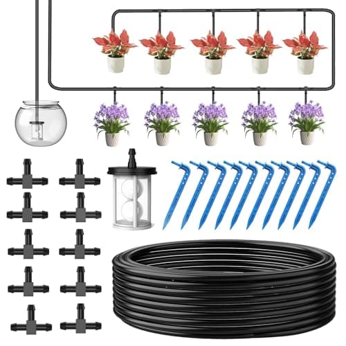 Drip Irrigation Kit System, Solar Automatic DIY Watering Device Supported Pots Plants, Equipment Set for Garden Greenhouse Flower Bed Patio Lawn (Extra Accessories Kit) image
