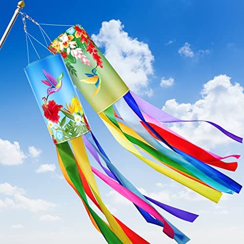 2 Pcs 40 Inches Twin Hummingbird Windsock, Decorative Spring Wind Socks Rainbow Outdoor Decor Windsock Flag Hanging Decor for Wall Tree Front Patio Lawn Garden image