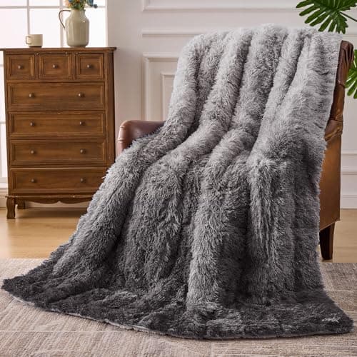 Faux Fur Weighted Blanket for Adults(15 lbs, 48” x 72”, Grey),Fuzzy Cozy Sherpa Twin Size Heavy Blanket for Sleeping,Comfy Warm Soft Plush Blanket,Gifts for Women Men for Couch Sofa Bed image