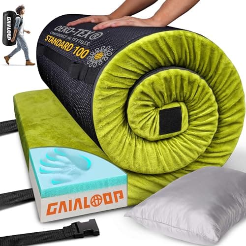 Gaialoop Thick Memory Foam Camping Mattress Sleeping Pad [Car/Tent/Cot] 3 Inch Portable Floor Play Mat Roll Up Mattress for Guests Sleepover Travel [Cot: 72 * 24 * 3"] image