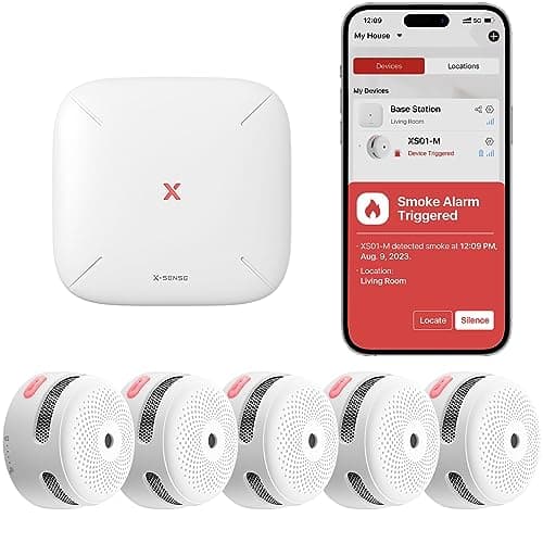 X-Sense Smart Smoke Detectors with SBS50 Base Station, Wi-Fi Smoke Alarm Compatible with X-Sense Home Security App, Wireless Interconnected Mini Fire Alarm, Model FS51 image