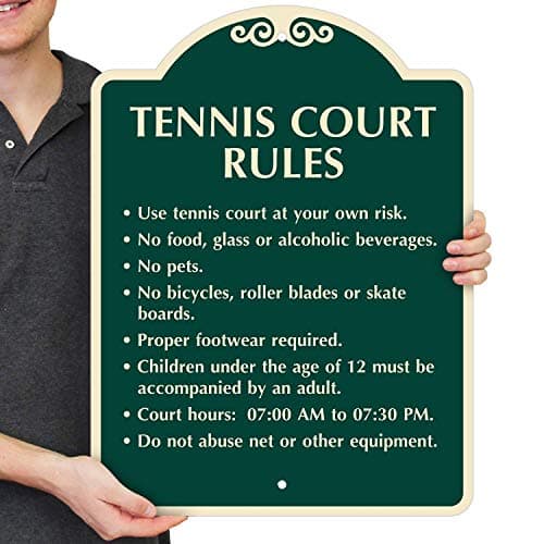 SmartSign Tennis Court Rules Custom Designer Sign | 18" x 24" Aluminum Indoor/Outdoor Decorative sign, Made in USA image