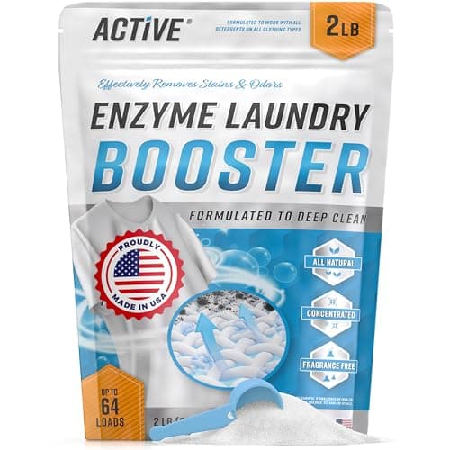 Enzyme Laundry Booster Odor Remover - 2 lbs Unscented Enzymatic Clothes Stain Cleaner Powder, Natural Deodorizer with Bio Active Enzymes, Detergent Additive Eliminator for Sweat, Oil, Blood - 64 Loads image