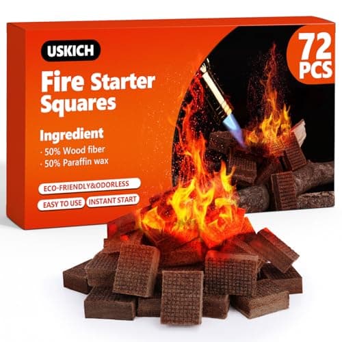 USKICH Fire Starter Squares 72Pcs,Natural Fire Starters for Campfires,Grill,BBQ,Wood Stove -Waterproof,Weather Resistant Fire Starters for Fireplace-Camping Firestarter Cubes Accessories Kit image