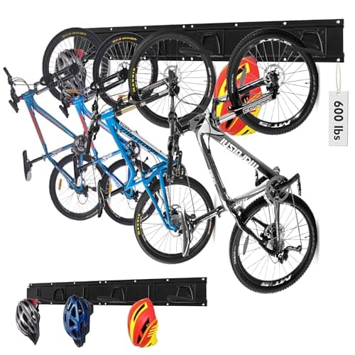 HORUSDY Bike Storage Rack, 6 Bike Racks and 6 Helmets Hooks, Wall Mounted Bike Storage Rack, Max capacity 600lbs image