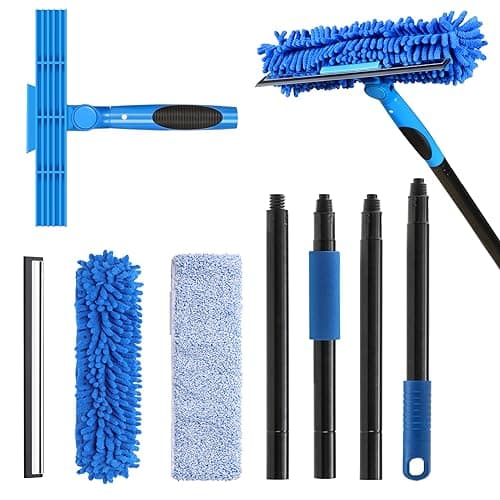 VITEVER Professional 69'' Window Squeegee Cleaner Tool with Extension Pole, 2-in-1 Squeegee for Window Cleaning Kit with Scrubber and Rotating Head image